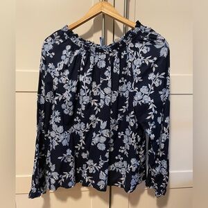 J. Crew Navy and Light Blue Floral Top